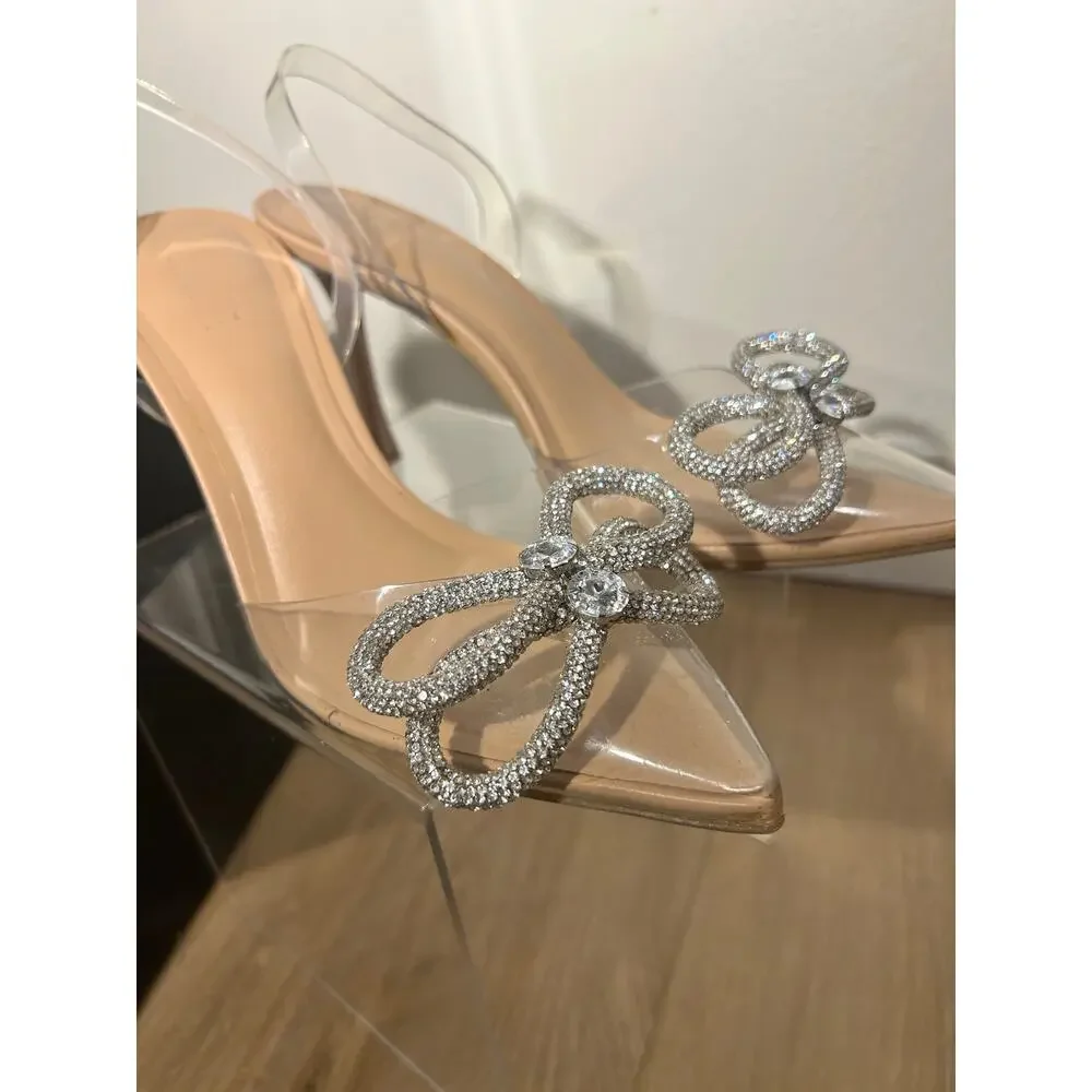 Clear Rhinestone Bow Pointed Toe Heels by INC International Concepts Size 7